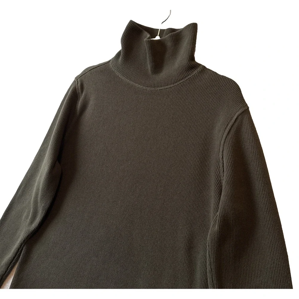 Banana Republic French Rib Turtleneck Sweater M Olive Green Cotton Knit Luxury